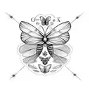 butterfly with initials KT and MP written in the wings tattoo design idea