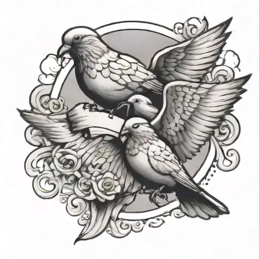 Clouds doves with banner tattoo design idea
