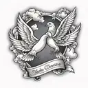 Clouds doves with banner tattoo design idea