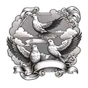 Clouds doves with banner tattoo design idea