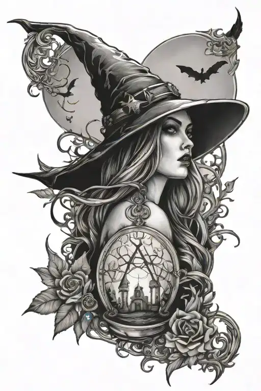 witchy scene tattoo design idea