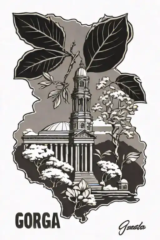 Georgia state landmark merged with peaches  tattoo design idea