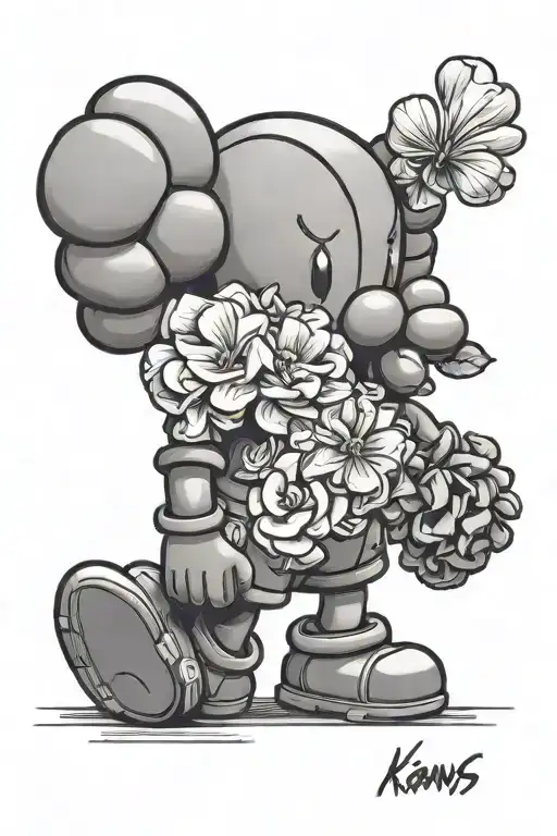 kaws with flowers tattoo design idea
