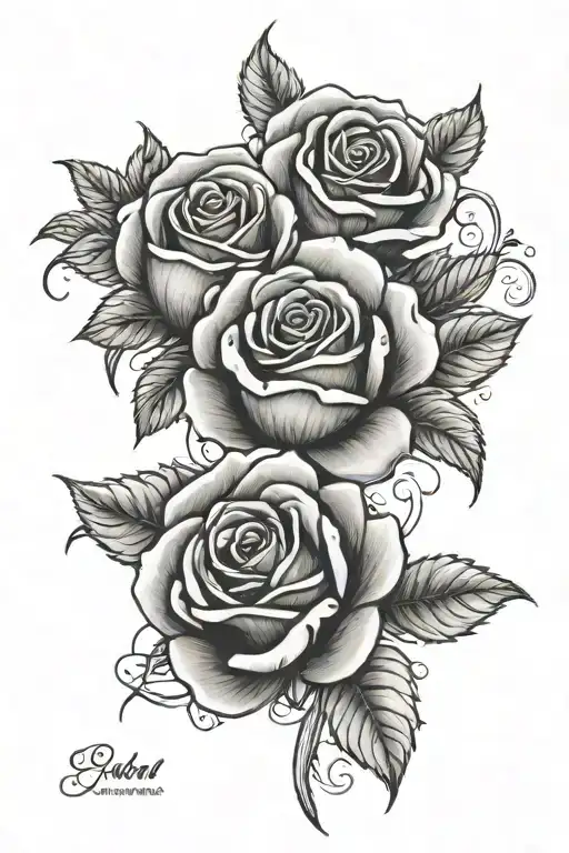 4 roses with EJ  tattoo design idea