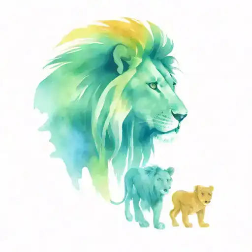 lion, lioness and 2 cubs tattoo design idea