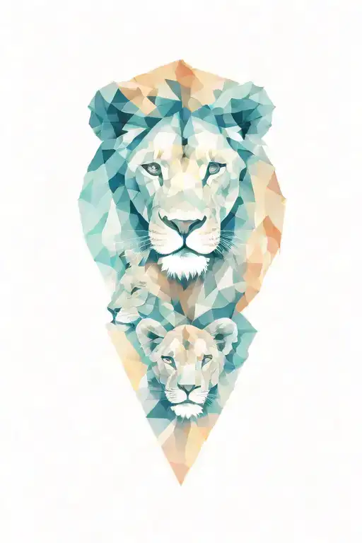Lion, lioness and 2 cubs geometric symbols tattoo design idea
