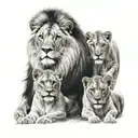 lion, lioness and 2 cubs tattoo design idea