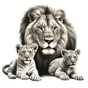 lion, lioness and 2 cubs tattoo design idea