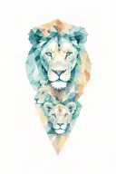 Lion, lioness and 2 cubs geometric symbols tattoo design idea