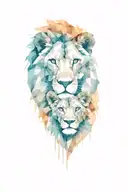 Lion, lioness and 2 cubs geometric symbols tattoo design idea