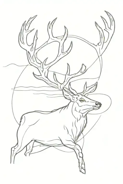 White Tail Buck and Fishing  tattoo design idea