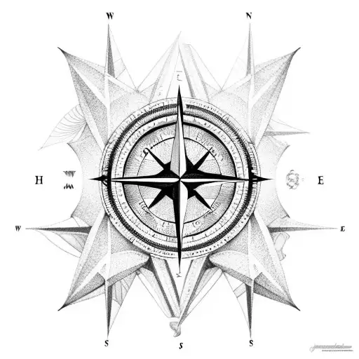Compass stuck in sand 45dagree angle  tattoo design idea
