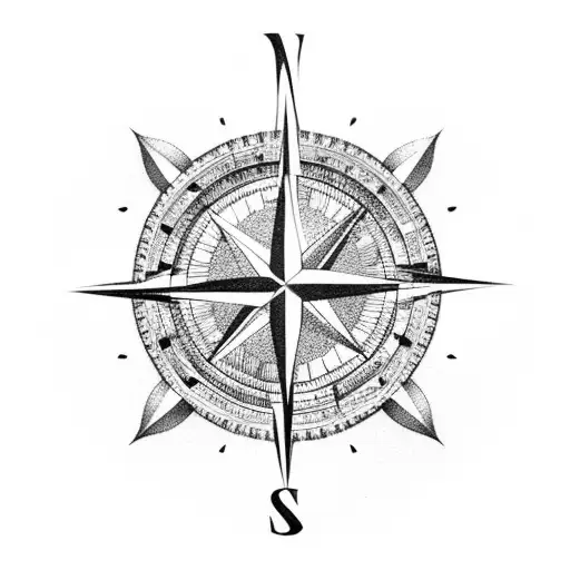 Compass stuck in sand 45dagree angle with shade tattoo design idea