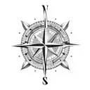 Compass stuck in sand 45dagree angle with shade tattoo design idea