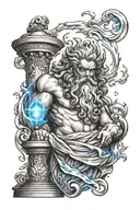 zeus with blue lightning  tattoo design idea