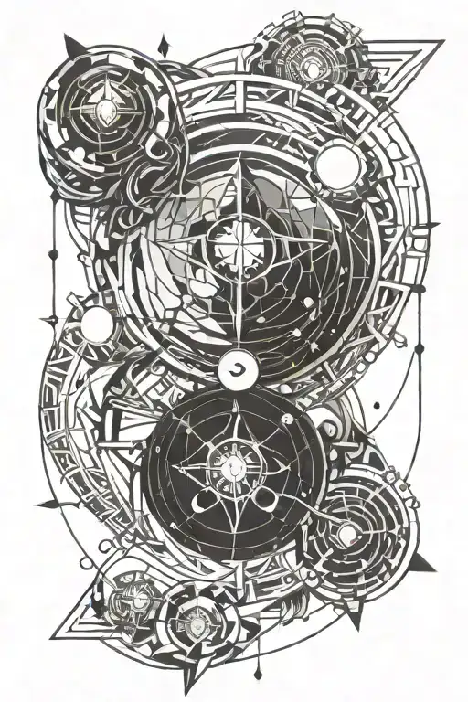 Geometrical gemini tattoo with ruling planet mercury, element of air, symbol of the twin tattoo design idea