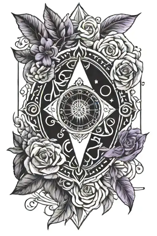 geometric Gemini tattoo with symbol of the twin, ruling planet mercury, element of air, and lavender flower tattoo design idea