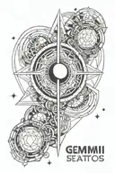 Geometrical gemini tattoo with ruling planet mercury, element of air, symbol of the twin tattoo design idea