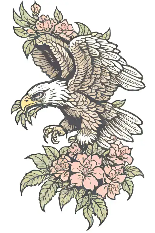 eagle holding mountain laurel flower in claws  tattoo design idea
