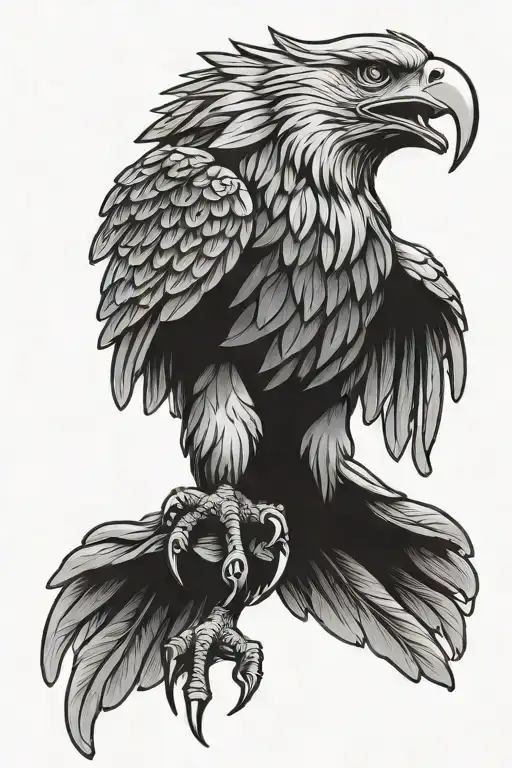 American traditional eagle holding flower in claws tattoo design idea