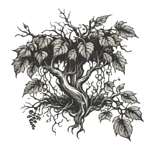 A tree with poison ivy vines wrapping around it, symbolizing the mistakes and decisions of your teenage years tattoo design idea