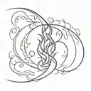 An abstract design representing the struggle with anger issues, incorporating elements of fire and water tattoo design idea