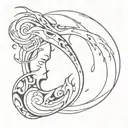 An abstract design representing the struggle with anger issues, incorporating elements of fire and water tattoo design idea