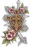 claymore sword thistle flower cala lilly Celtic cross tattoo design idea