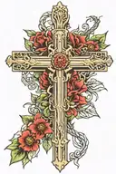 claymore sword thistle flower cala lilly Celtic cross tattoo design idea