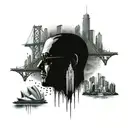 Sydney city skylin with underworld  theme aswell as prison & ski mask + money bags tattoo design idea