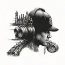 Sydney city skylin with underworld  theme aswell as prison & ski mask + money bags tattoo design idea