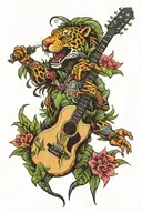 jungle themed sleeve with a goober in it with a guitar tattoo design idea