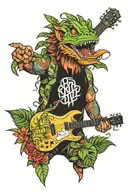 jungle themed sleeve with a goober in it with a guitar tattoo design idea