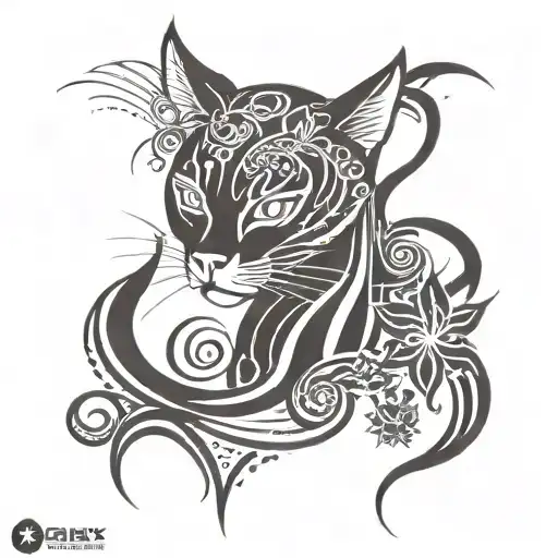 spinx cat and spider lily tattoo design idea