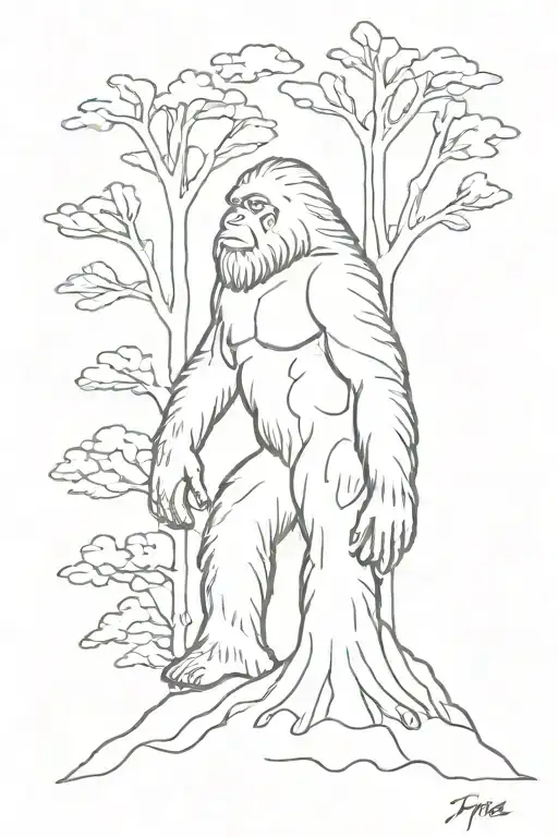 trees growing, Fibonacci sequence, bigfoot figure, Lucy, Ruby tattoo design idea