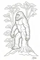 trees growing, Fibonacci sequence, bigfoot figure, Lucy, Ruby tattoo design idea