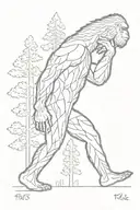 trees growing, Fibonacci sequence, bigfoot figure, Lucy, Ruby tattoo design idea