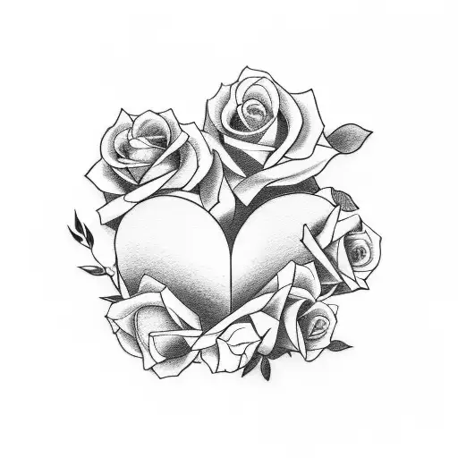 "LLSTAT" with the words "forever in my heart" in smaller lettering under it, and roses falling behind the words tattoo design idea