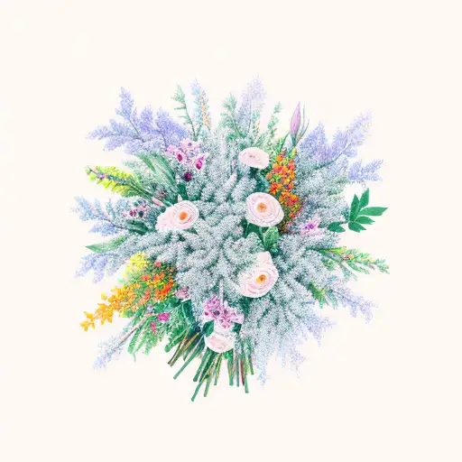 A vibrant bouquet of January, January, October, and July birth flowers surrounded by delicate vines tattoo design idea