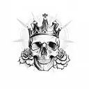 Skull with a crown of vibrant American traditional flowers tattoo design idea
