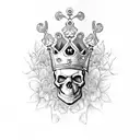 Skull with a crown of vibrant American traditional flowers tattoo design idea