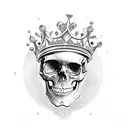 Skull with a crown of vibrant American traditional flowers tattoo design idea