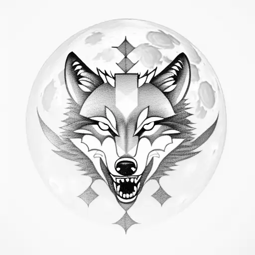 A wolf howling at a moon made of chess pieces tattoo design idea
