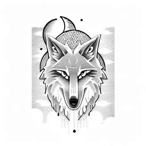 A wolf howling at a moon made of chess pieces tattoo design idea