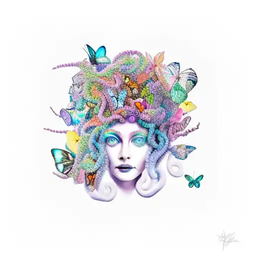 Medusa surrounded by butterflies  tattoo design idea
