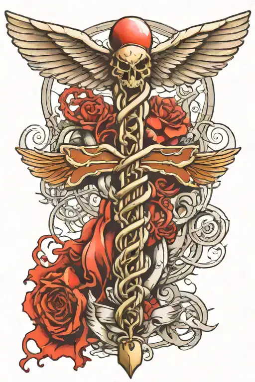 caduceus  representing emergency medicine and life and death  tattoo design idea