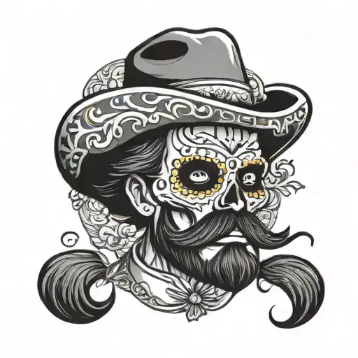 Mexican skull mustache or beard tattoo design idea
