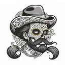 Mexican skull mustache or beard tattoo design idea
