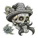 Mexican skull mustache or beard tattoo design idea