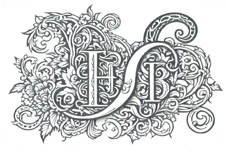 create a tattoo design of name Dhtaniksha in which alphabet H and T should  be single alphabet. tattoo design idea